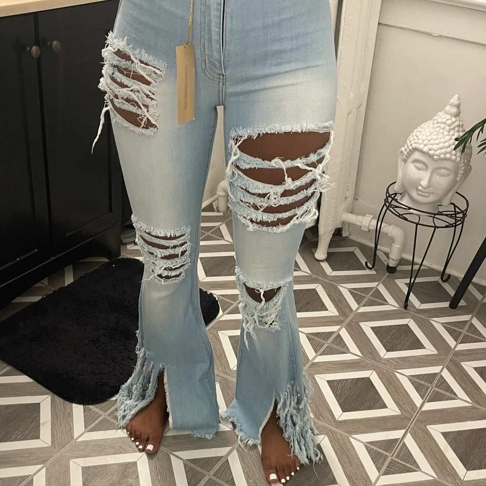 Distressed Wide Leg Jeans Size 1